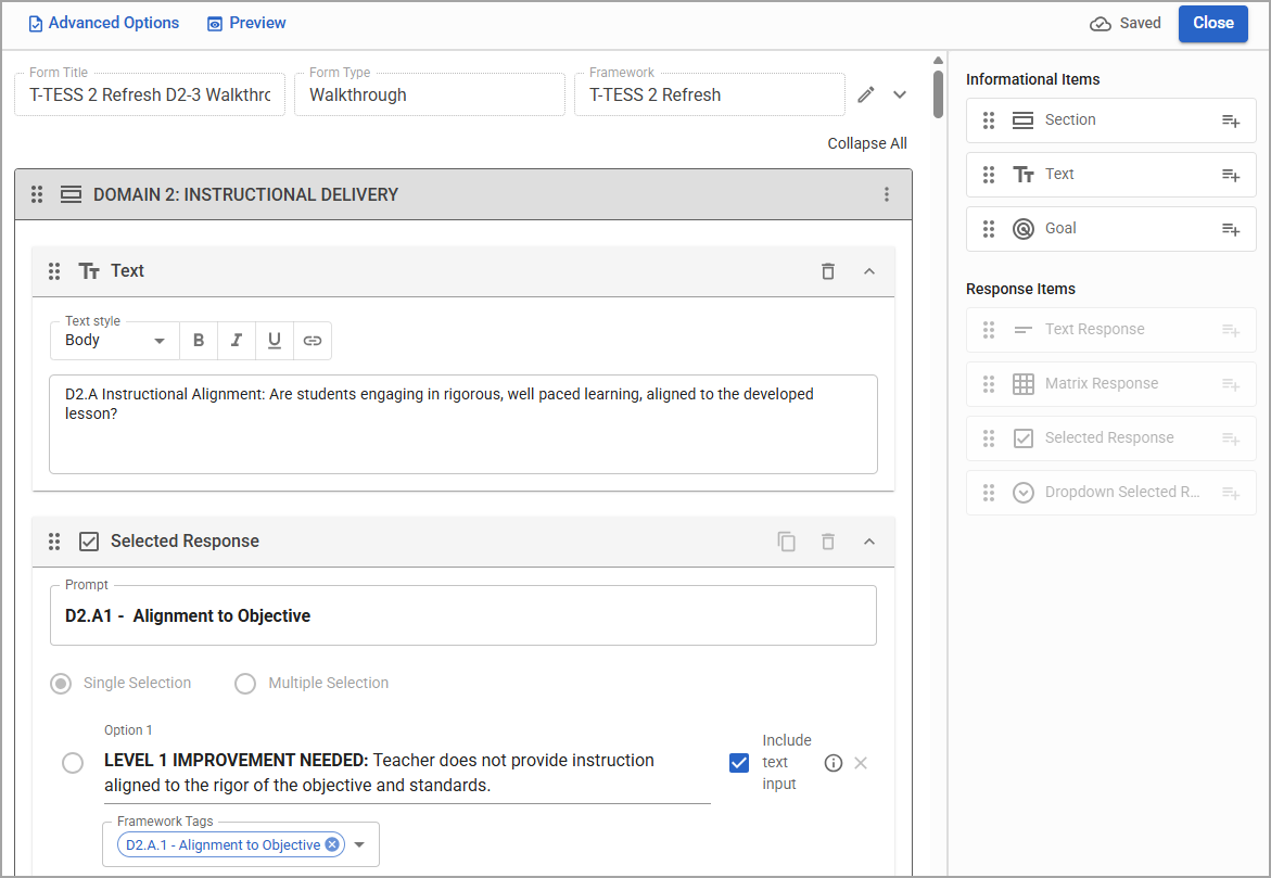 A form with instances created, showing which items are editable and which are not.